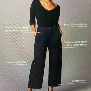 Everlane Cotton Twill High-waisted Wide Leg Pants, Forest Green, Size 10